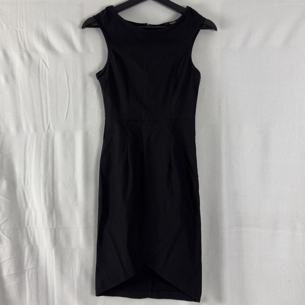 Lulus Sz S Black Hi-Lo Sheath Dress Stretch Fitted High Neck Sleeveless LBD